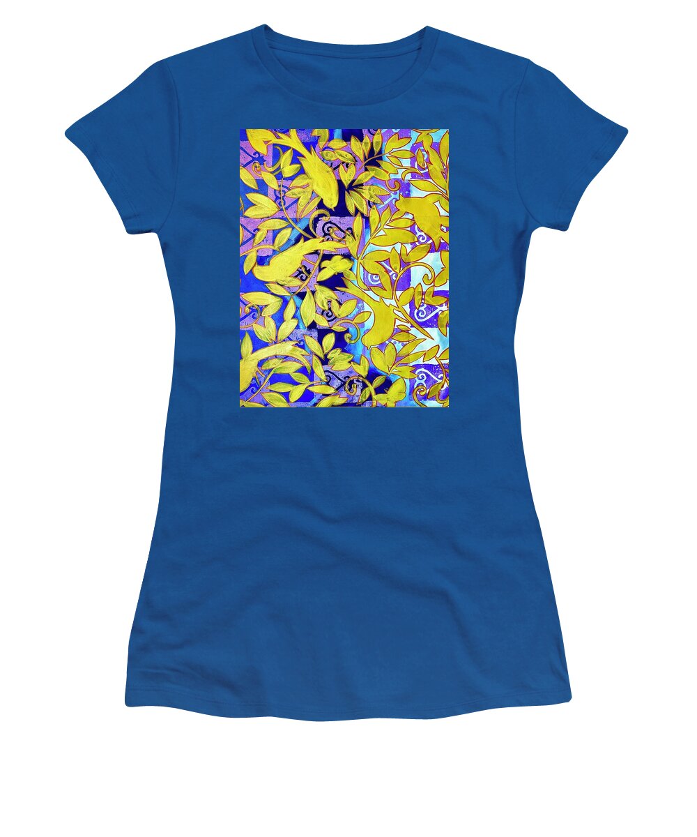  Women's T-Shirt featuring the painting Golden Birds background by Clayton Singleton