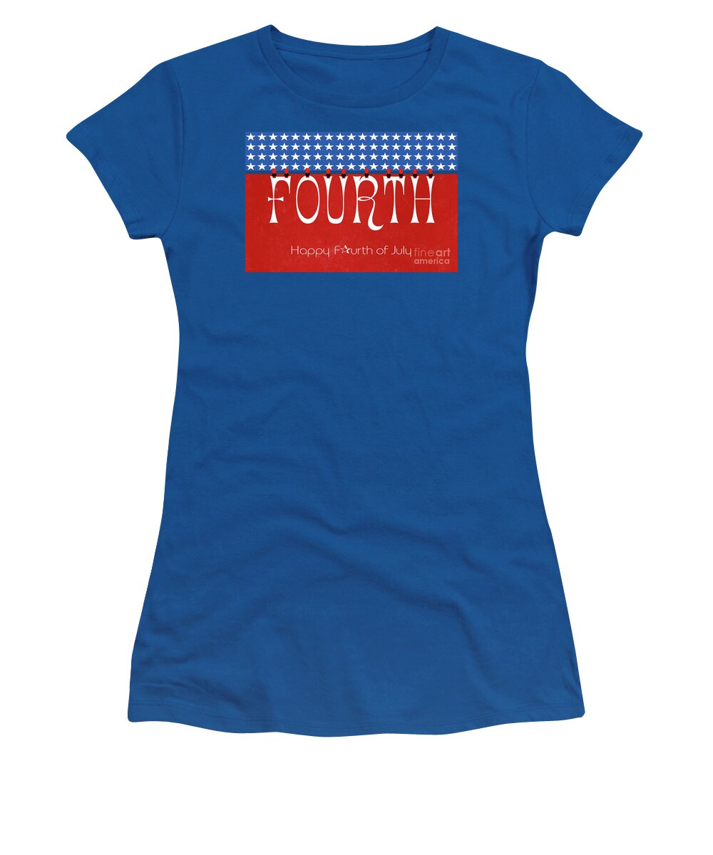 Illustration Women's T-Shirt featuring the photograph Happy Fourth of July letters bunting hanging from pegs on a line by Milleflore Images
