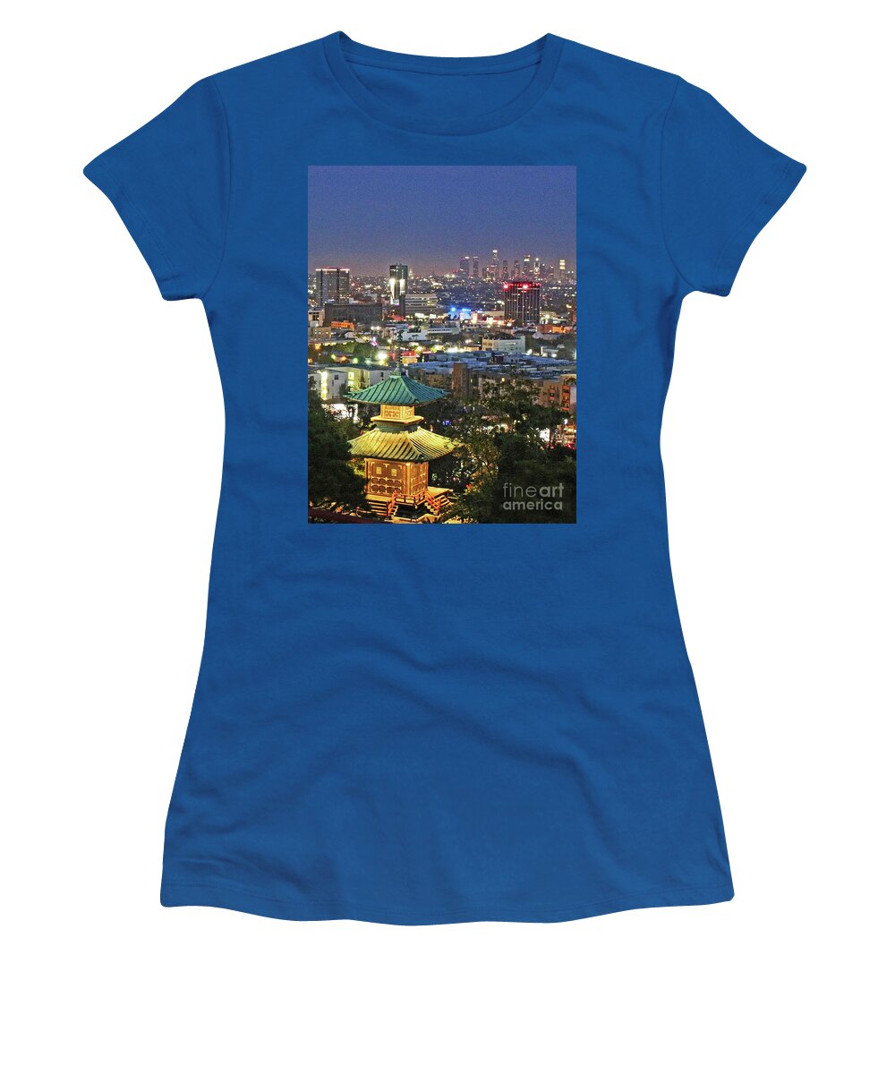 Hollywood Women's T-Shirt featuring the photograph Hollywood Hills After Dark by Cheryl Del Toro