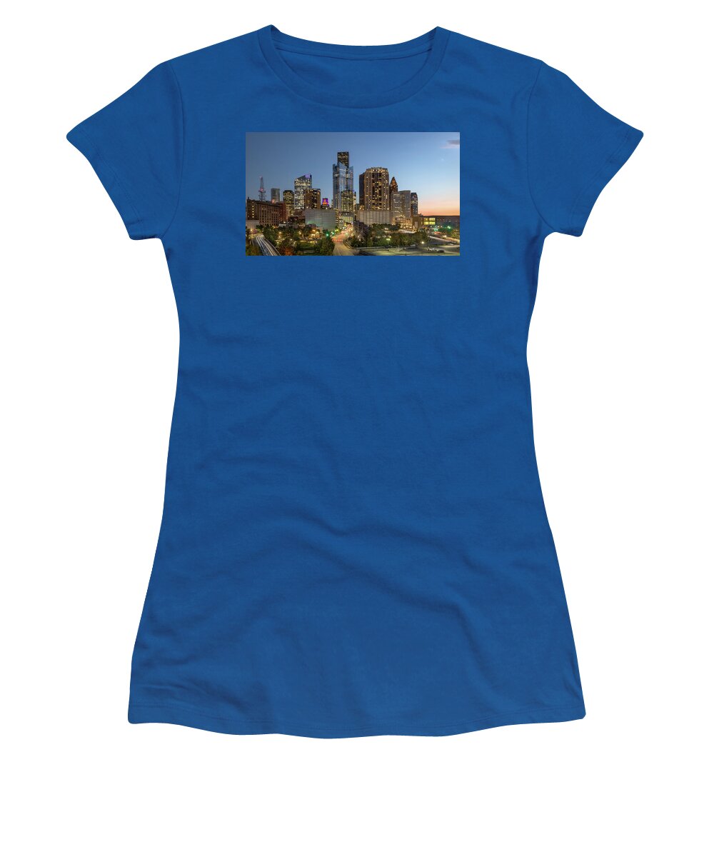 Cityscape Women's T-Shirt featuring the photograph Houston's Night Skyline by James Woody