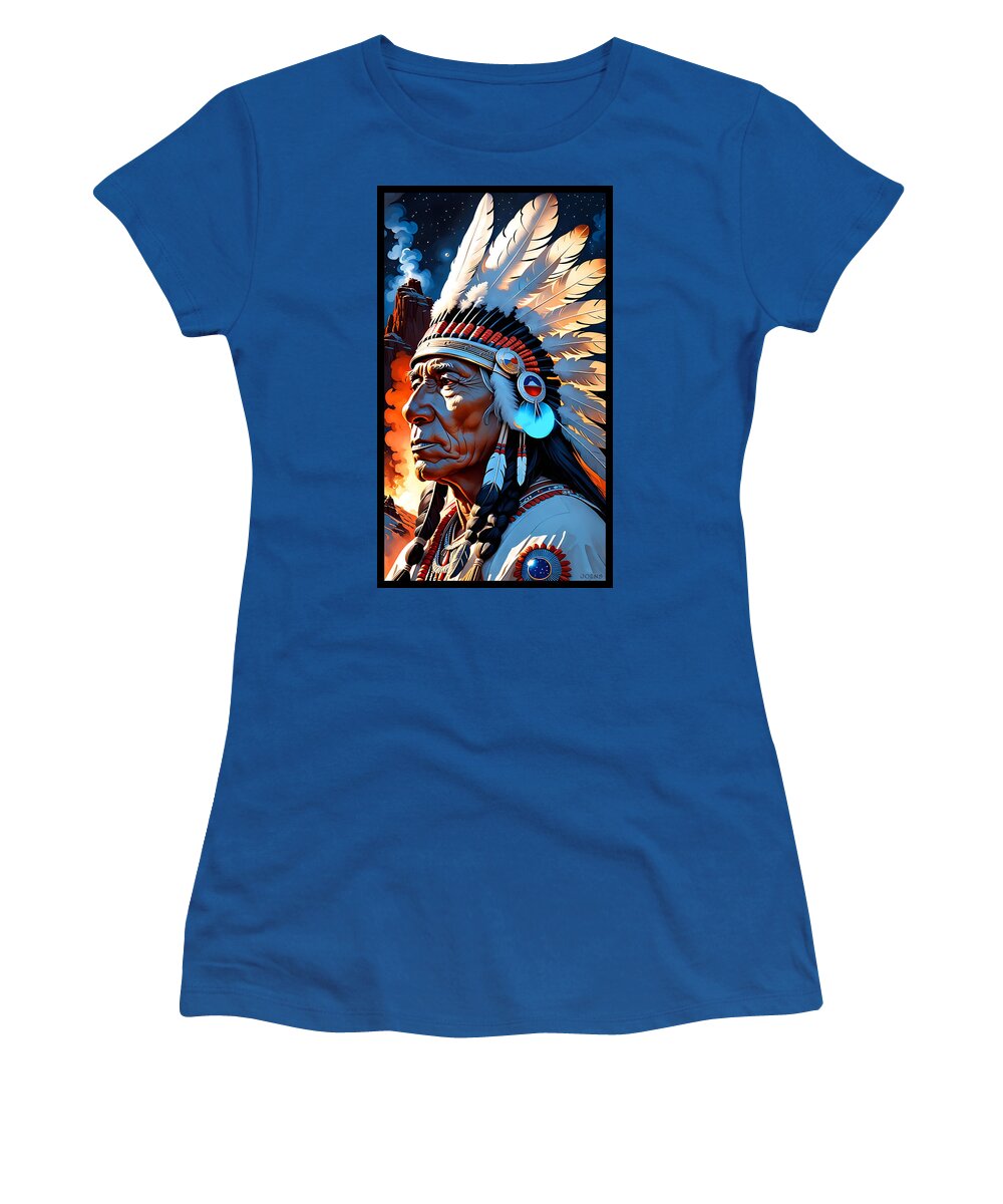 Native American Women's T-Shirt featuring the digital art Indian Profile 03FEB24 by Greg Joens