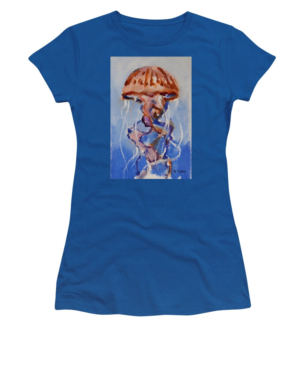 Jellyfish Women's T-Shirt featuring the painting Jellyfish Underwater Painting Series by Donna Tuten