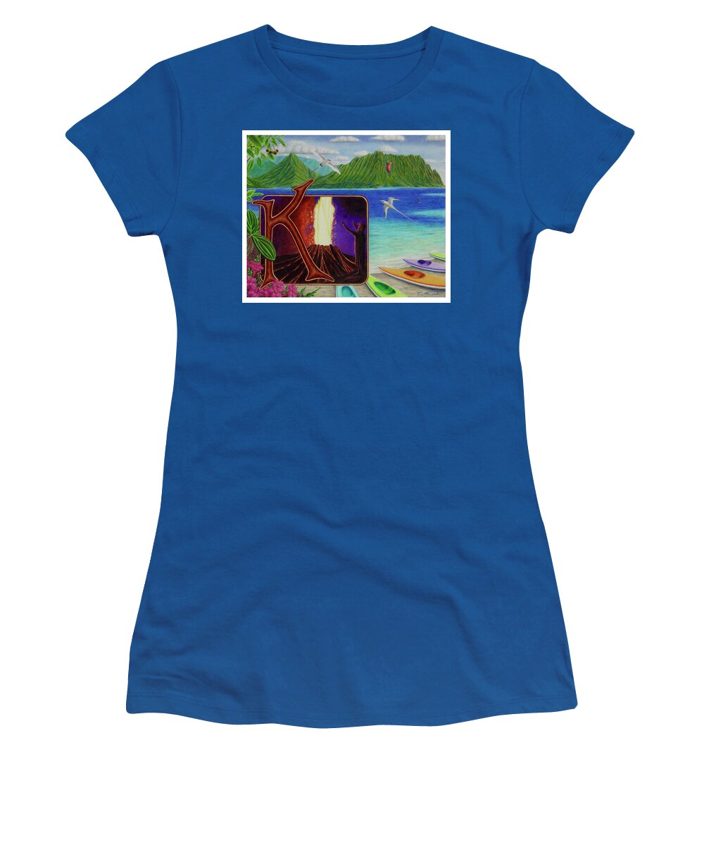 Kim Mcclinton Women's T-Shirt featuring the drawing K is for Kilauea by Kim McClinton