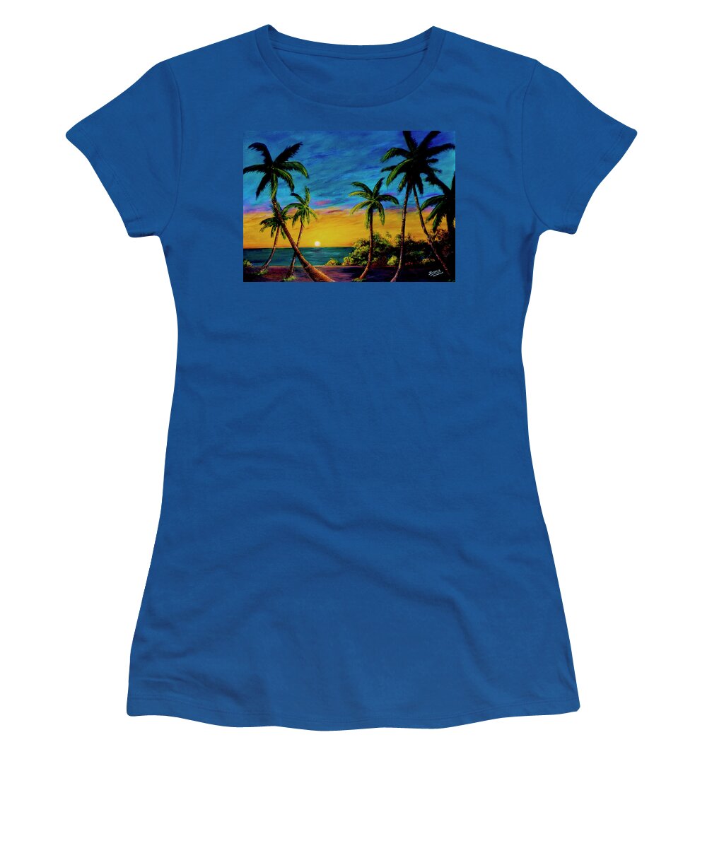 Ladies Blue Hawaiian Shirt Waikiki Sunset
