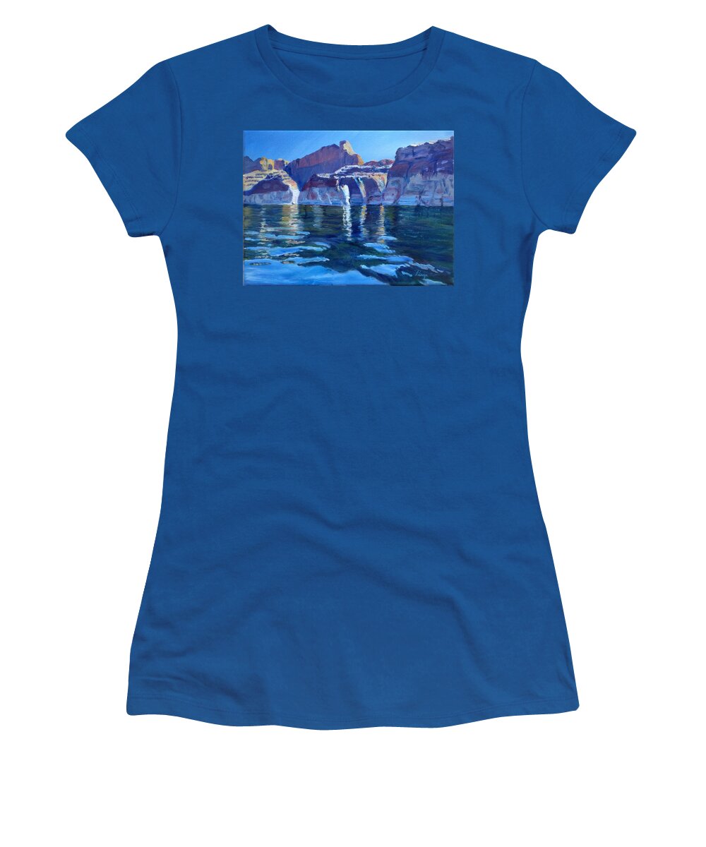 Lake Women's T-Shirt featuring the painting Lake Powell Reflections by Page Holland