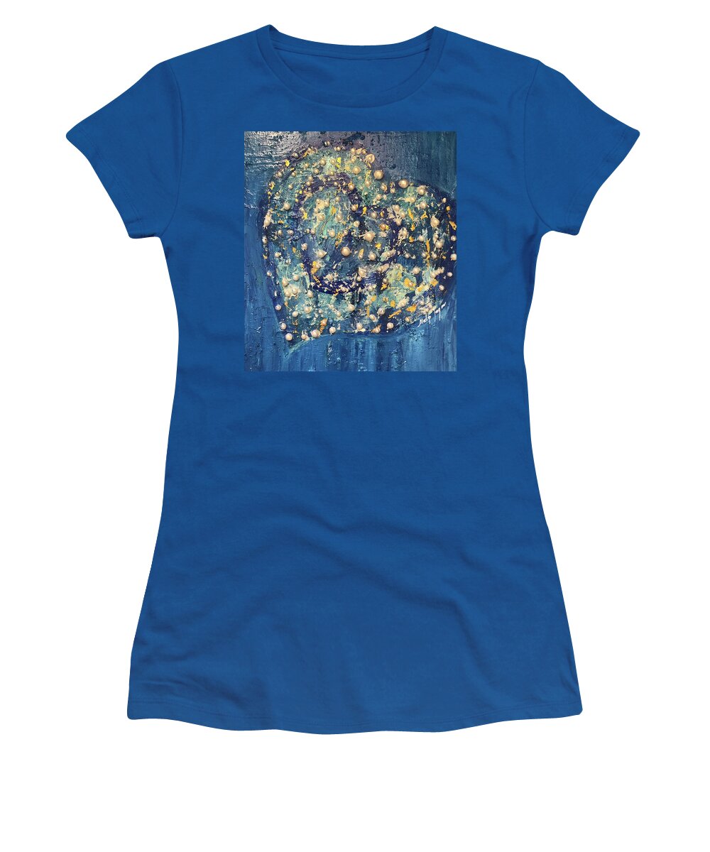 Pearls. Bleu Women's T-Shirt featuring the painting Le Coeur Bleu by Medge Jaspan