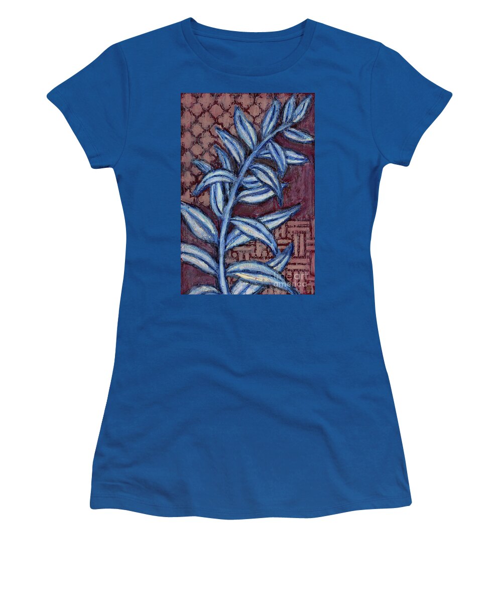 Leaf Women's T-Shirt featuring the painting Leaf And Design Vintage Brown 5 by Amy E Fraser