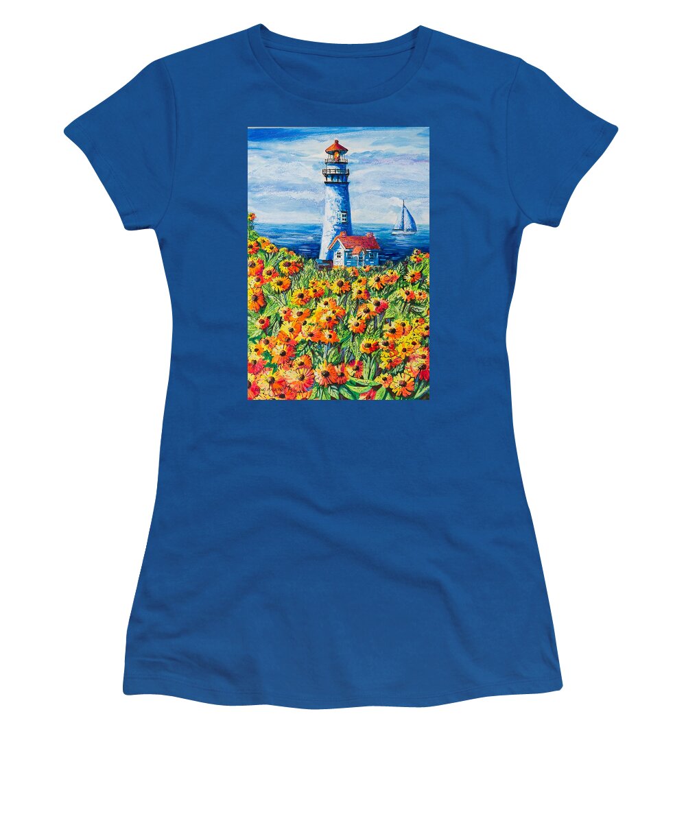 Lighthouse Women's T-Shirt featuring the painting Lighthouse Vista by Diane Phalen