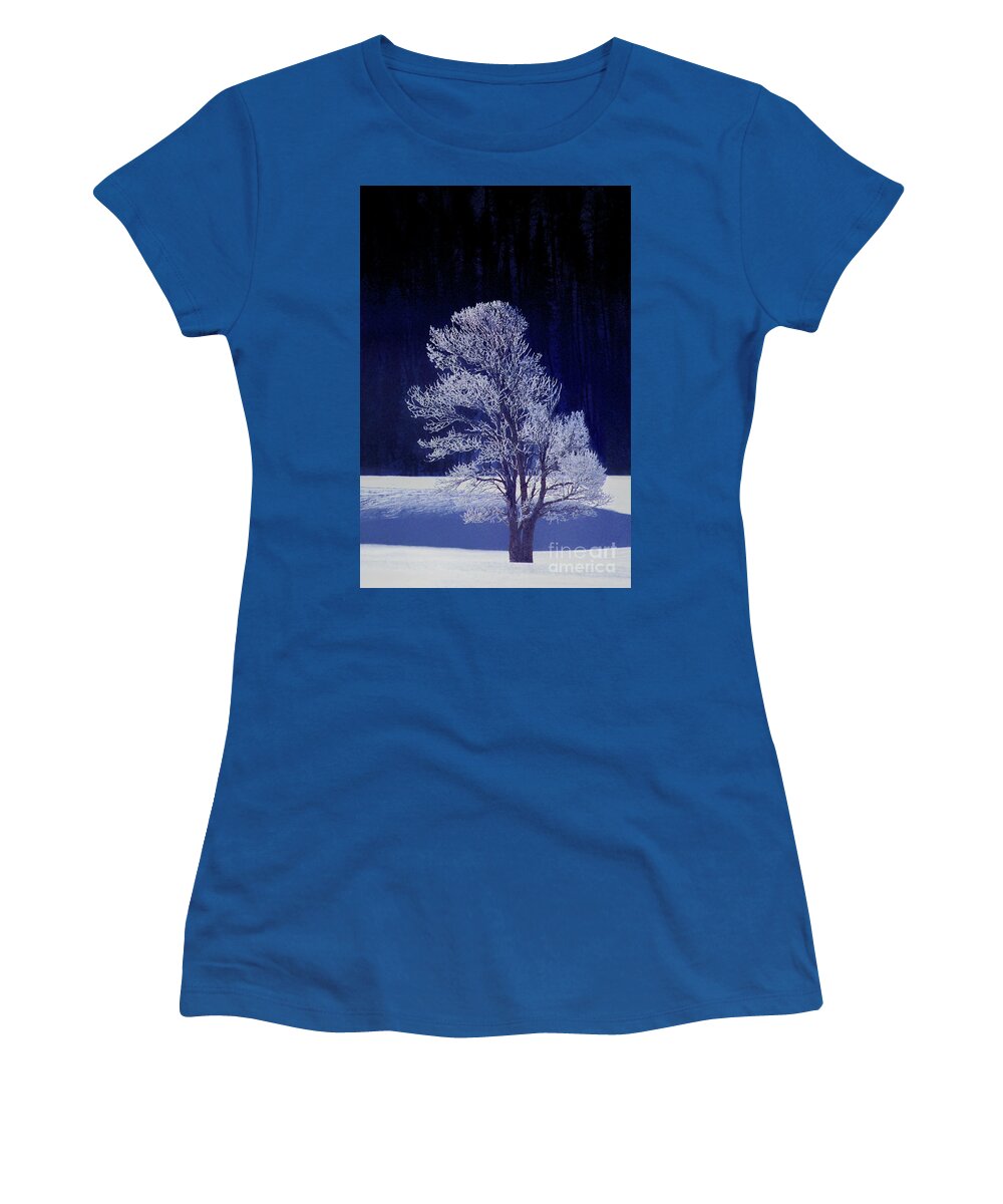 Dave Welling Women's T-Shirt featuring the photograph Lonely Rime Ice Covered Tree Yellowstone National Park by Dave Welling
