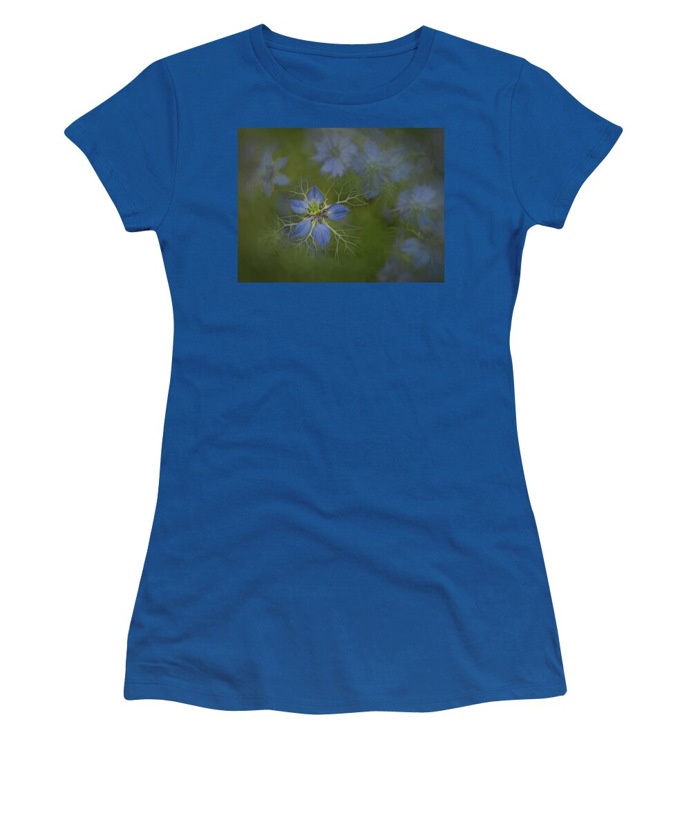 Love In A Mist Women's T-Shirt featuring the photograph Love in a Mist in Nature by Sylvia Goldkranz