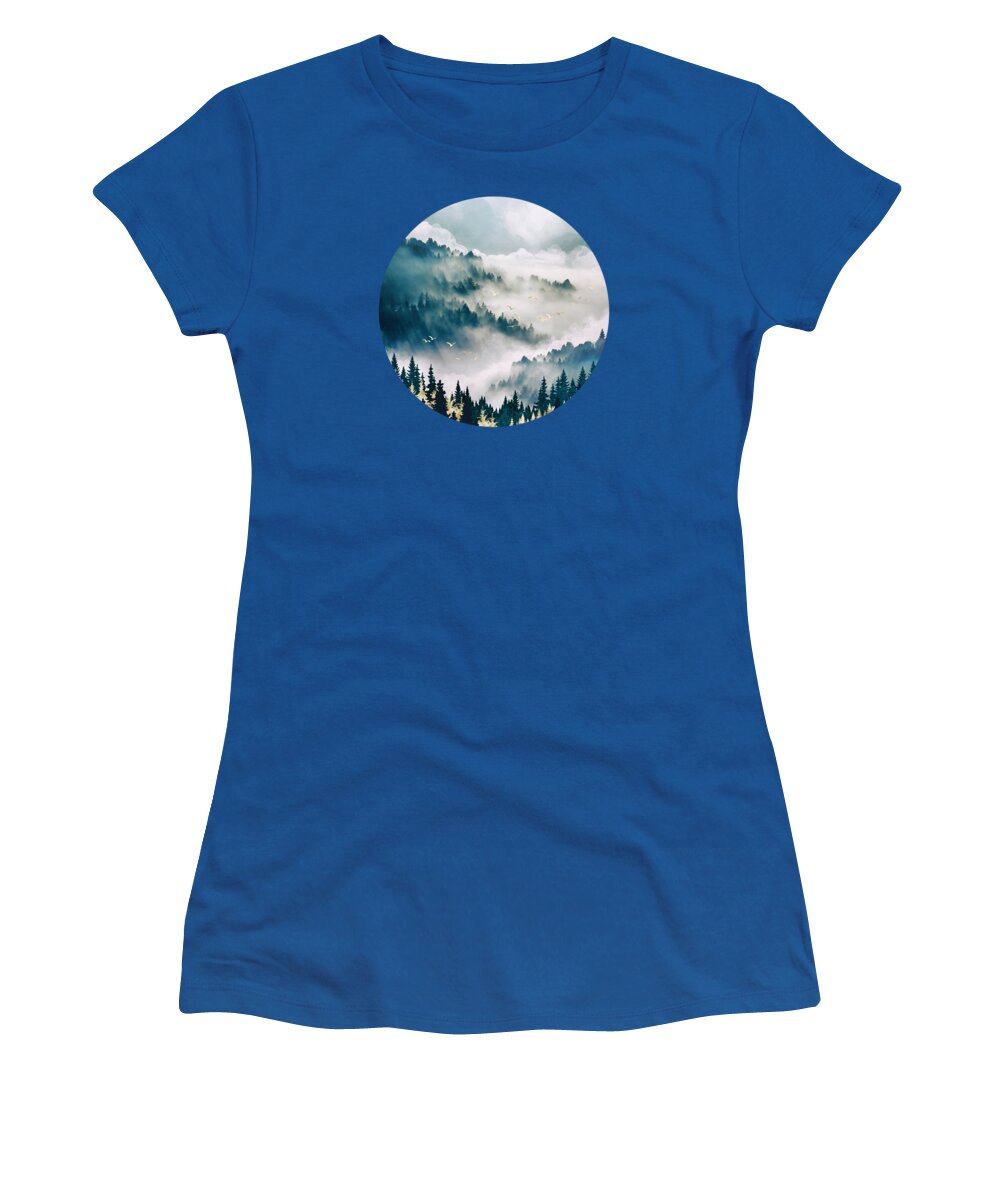 Mist Women's T-Shirt featuring the digital art Misty Mountains by Spacefrog Designs