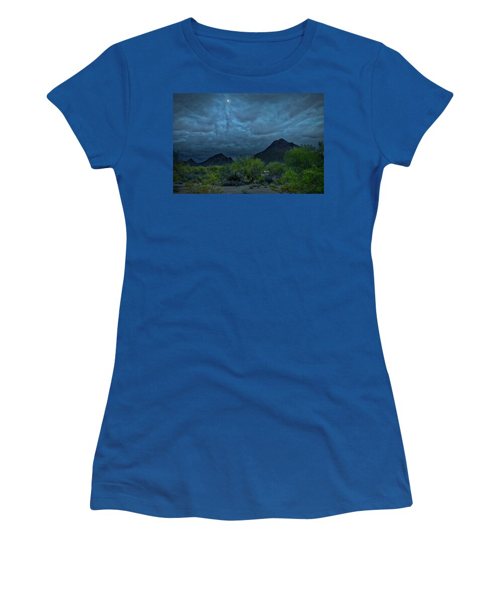 Moon Women's T-Shirt featuring the photograph Moon over the Tucson Mountains by Chance Kafka