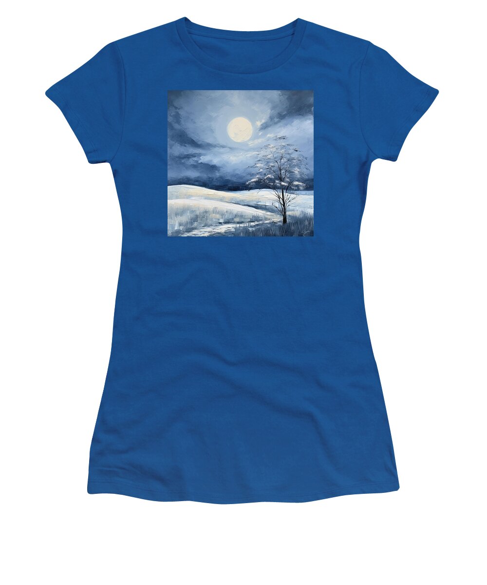 Navy Blue Women's T-Shirt featuring the painting Navy Blue and Gray by Lourry Legarde