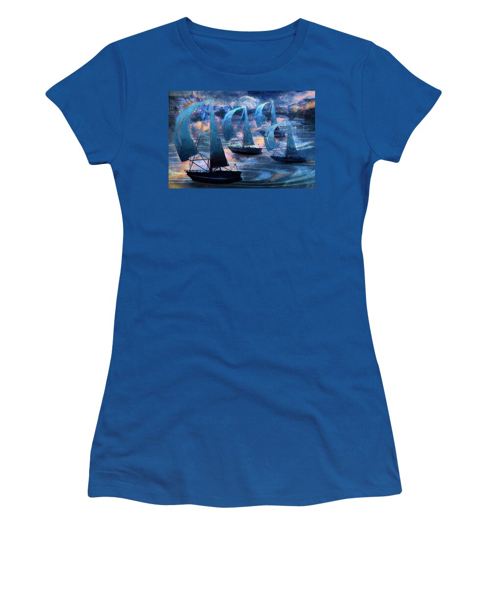 Sailboats Women's T-Shirt featuring the photograph Night Sailing by Debra and Dave Vanderlaan