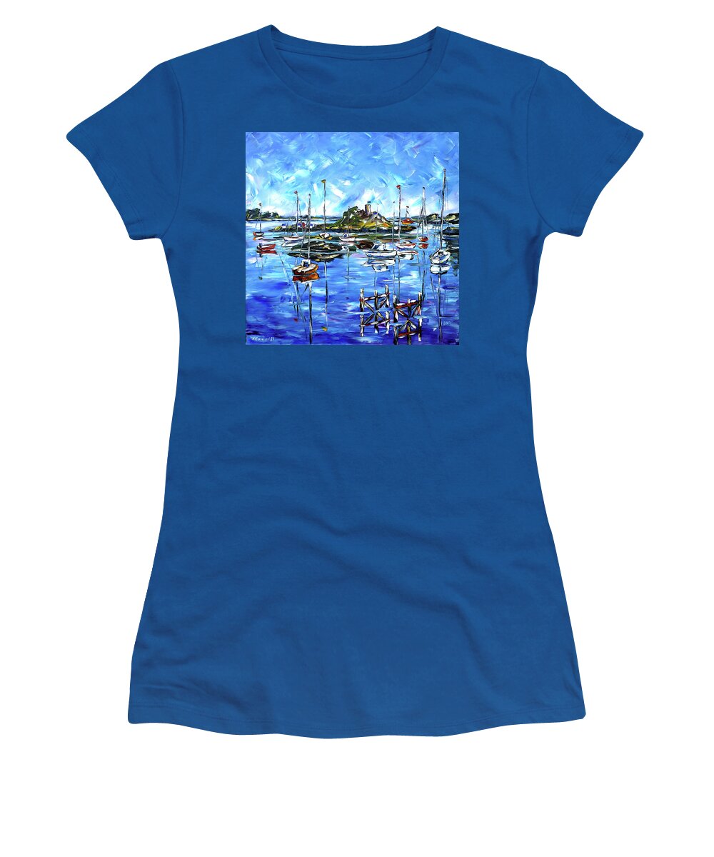 Harbor Scene Women's T-Shirt featuring the painting Off The Coasts Of Brittany by Mirek Kuzniar
