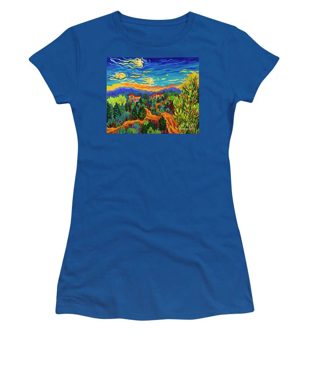 Night Scene Women's T-Shirt featuring the painting Pathways to Starlight by Cathy Carey
