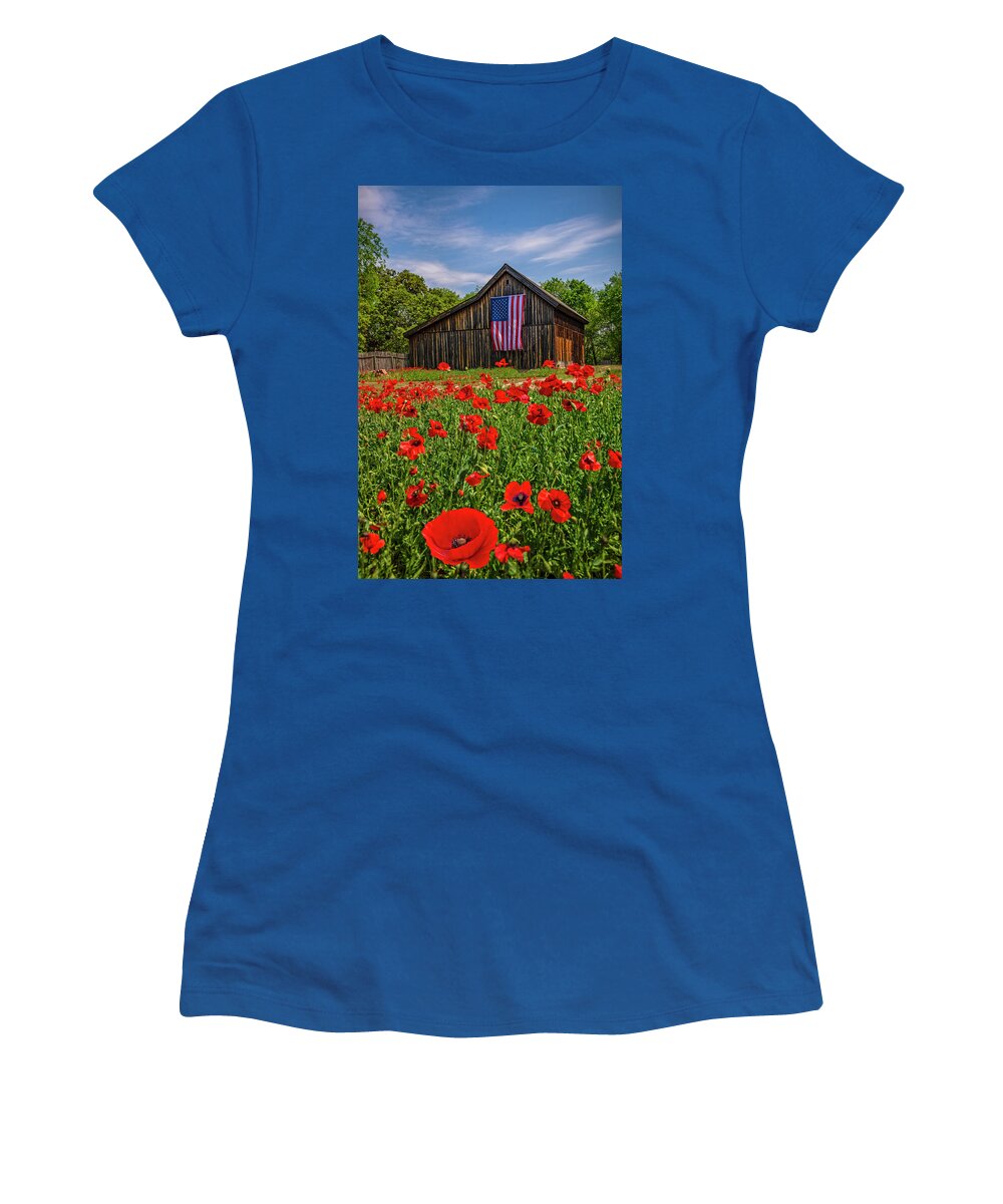 American Flag Women's T-Shirt featuring the photograph Patriotic Poppies by Lynn Bauer