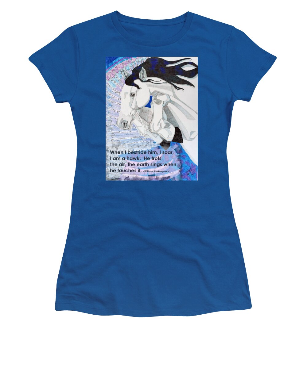 Pegasus Women's T-Shirt featuring the drawing Pegasus with Quote by Equus Artisan