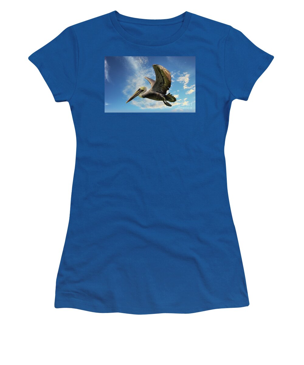 Pelican Women's T-Shirt featuring the photograph Pelican in Flight by Elaine Manley