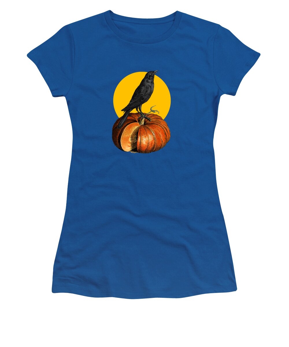 Halloween Women's T-Shirt featuring the digital art Pumpkin Halloween Crow by Madame Memento