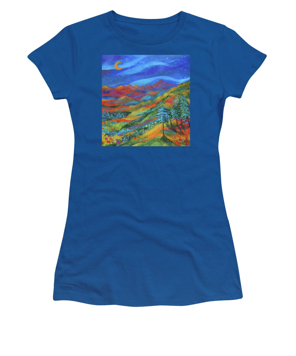 Cold Wax Women's T-Shirt featuring the painting Red Hills at Dusk by Jean Batzell Fitzgerald