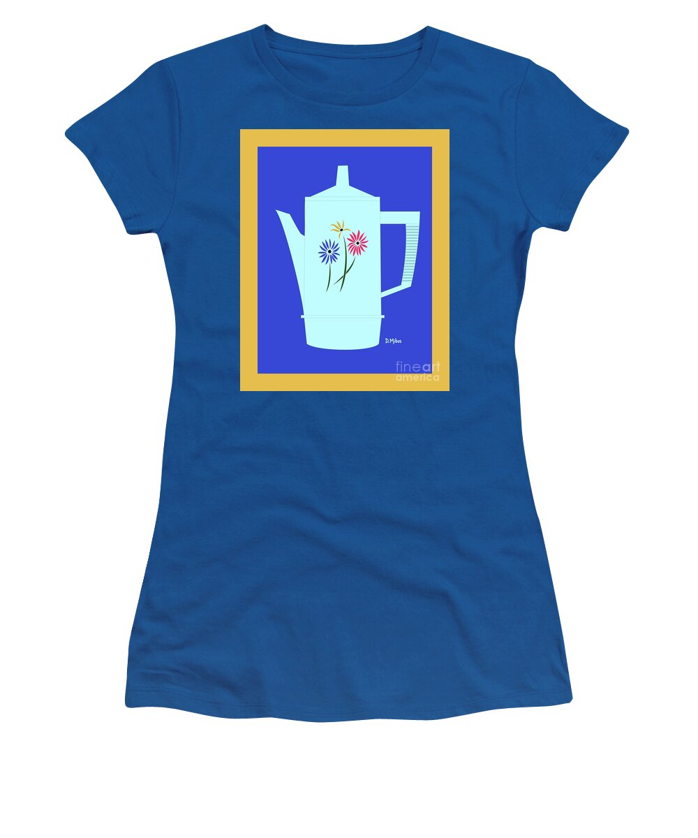 Regal Coffee Percolator Women's T-Shirt featuring the digital art Retro Flower Coffee Percolator by Donna Mibus