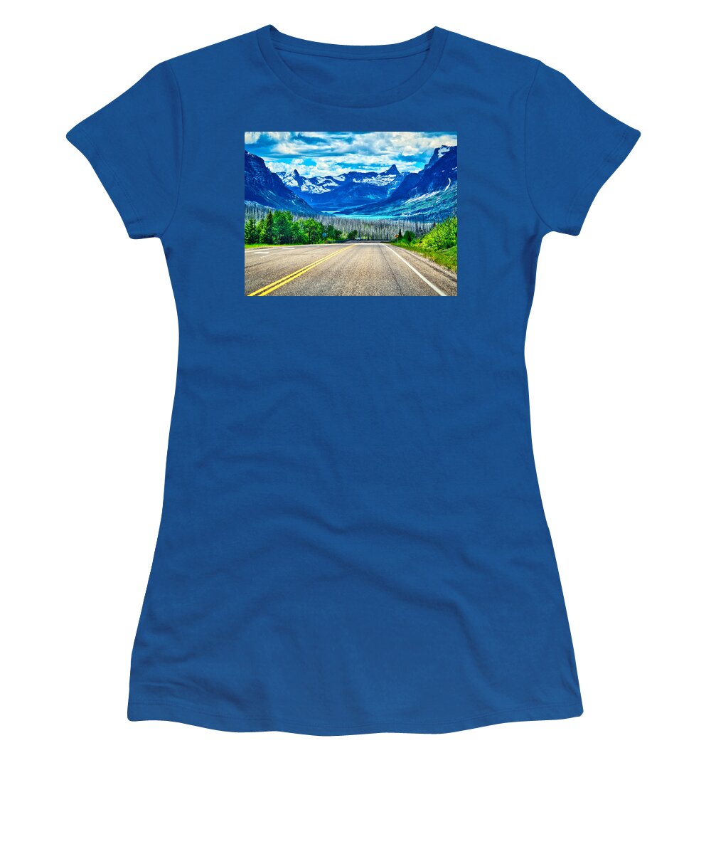 Glacier Women's T-Shirt featuring the photograph Road Trip by Judy Cuddehe