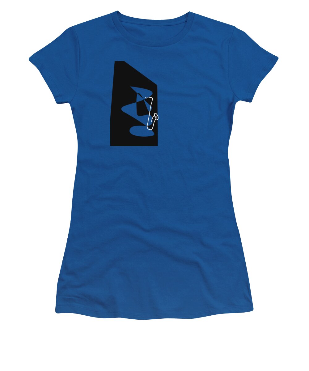 Jazzdabri Women's T-Shirt featuring the digital art Saxophone in Blue by David Bridburg