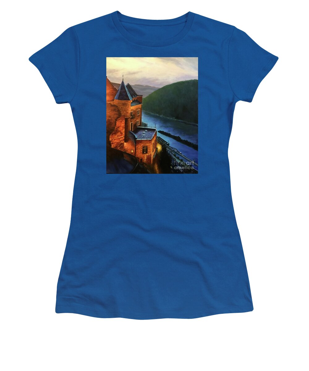 Oil Painting Women's T-Shirt featuring the painting Schonburg Castle by Sherrell Rodgers