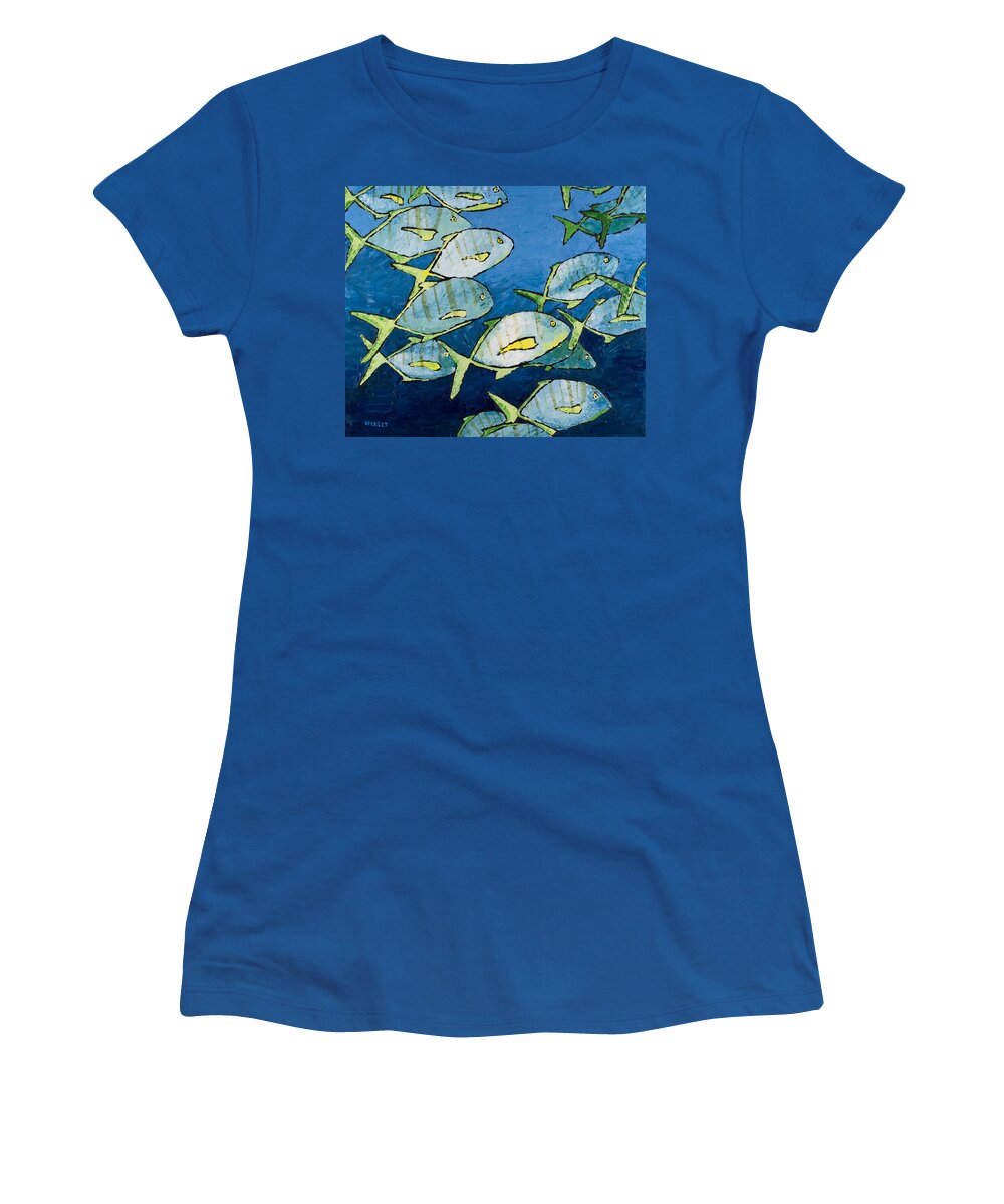 Fish Women's T-Shirt featuring the painting School by Nick Ferszt