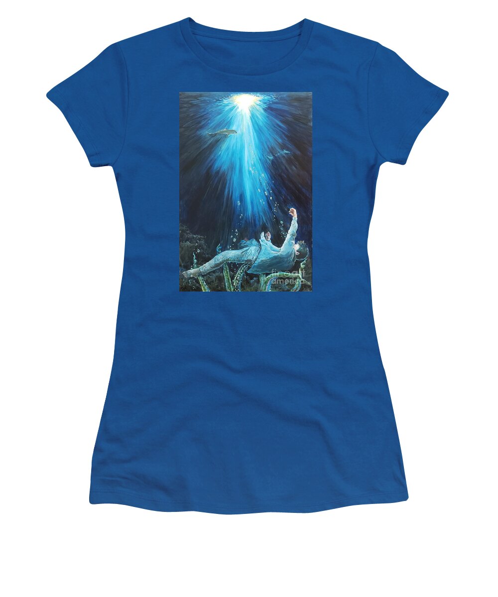 Depression Women's T-Shirt featuring the painting Sinking into Depression by Merana Cadorette