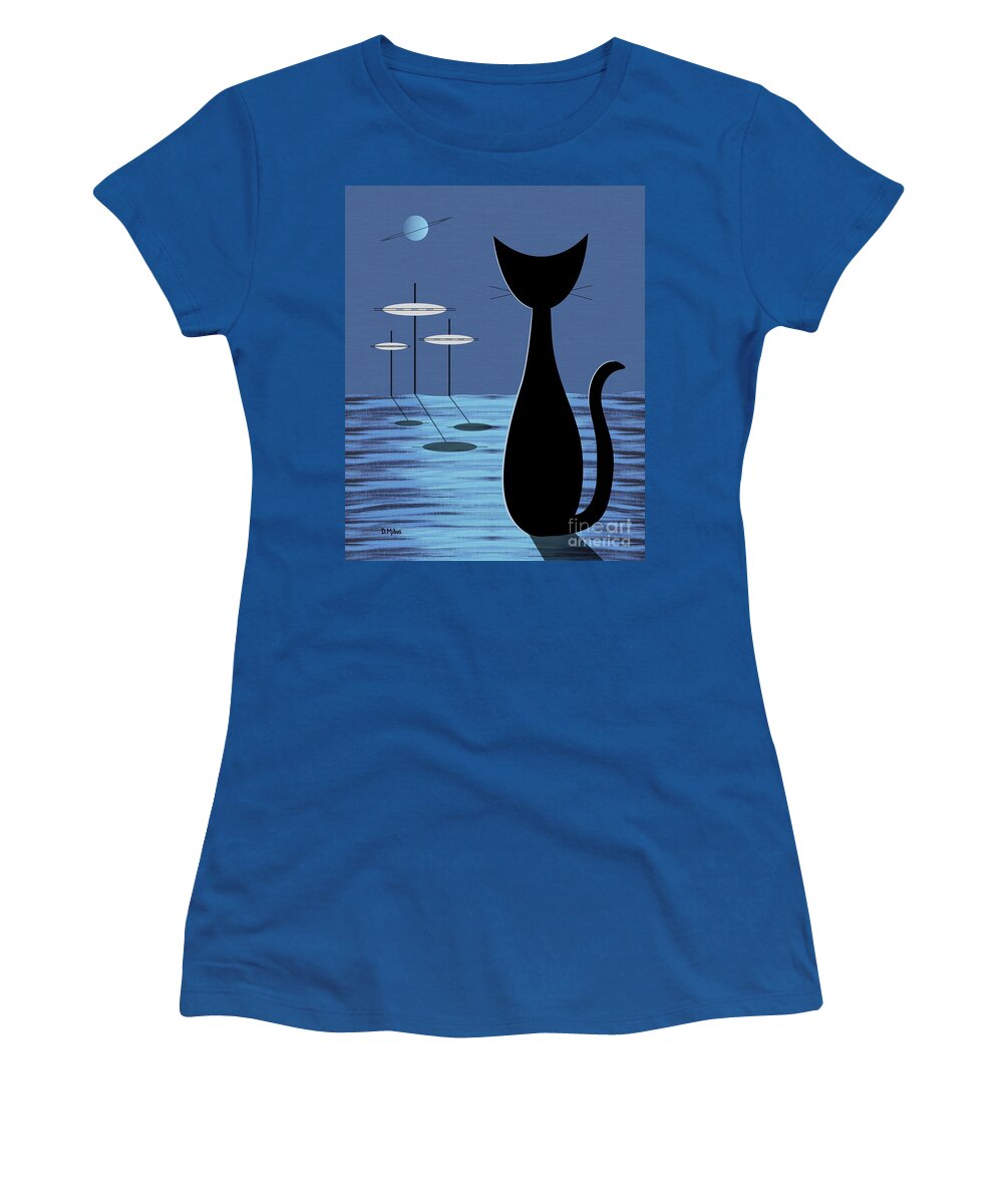 Cat Women's T-Shirt featuring the digital art Space Cat in Blue by Donna Mibus