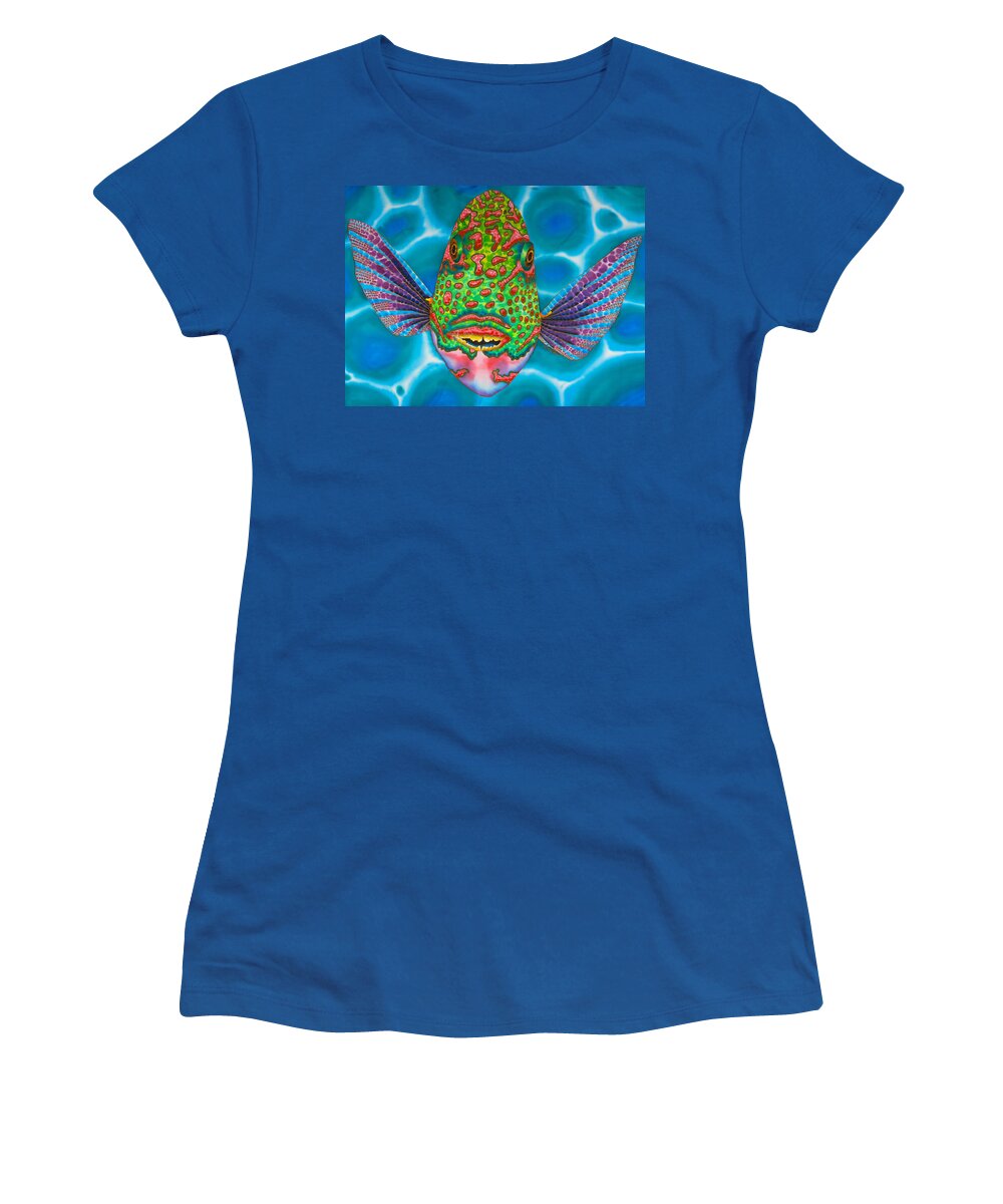 Diving Women's T-Shirt featuring the painting Bicolor Parrotfish by Daniel Jean-Baptiste