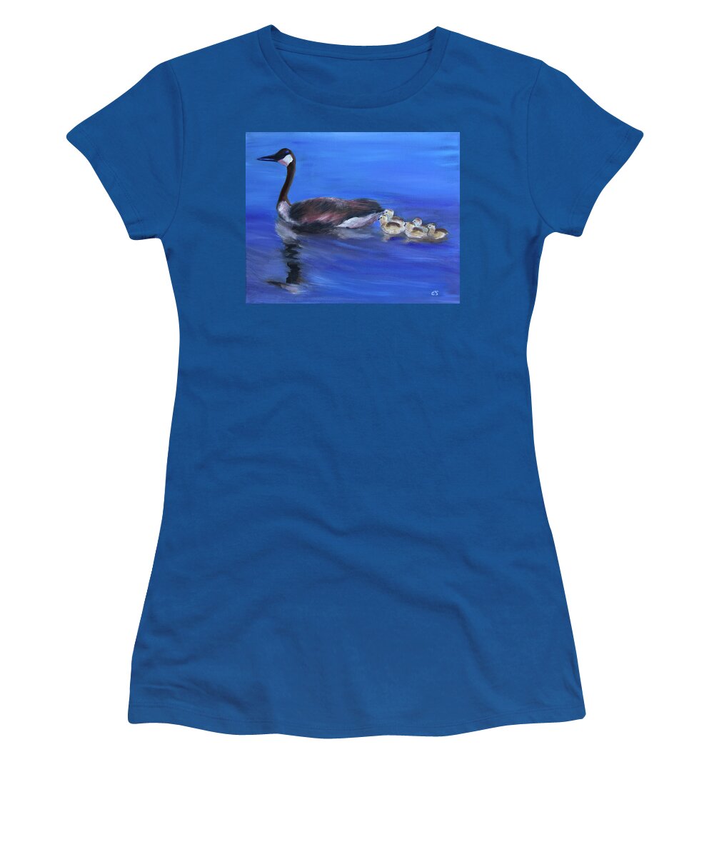 Canadian Goose Women's T-Shirt featuring the painting Spring Surprise by Evelyn Snyder