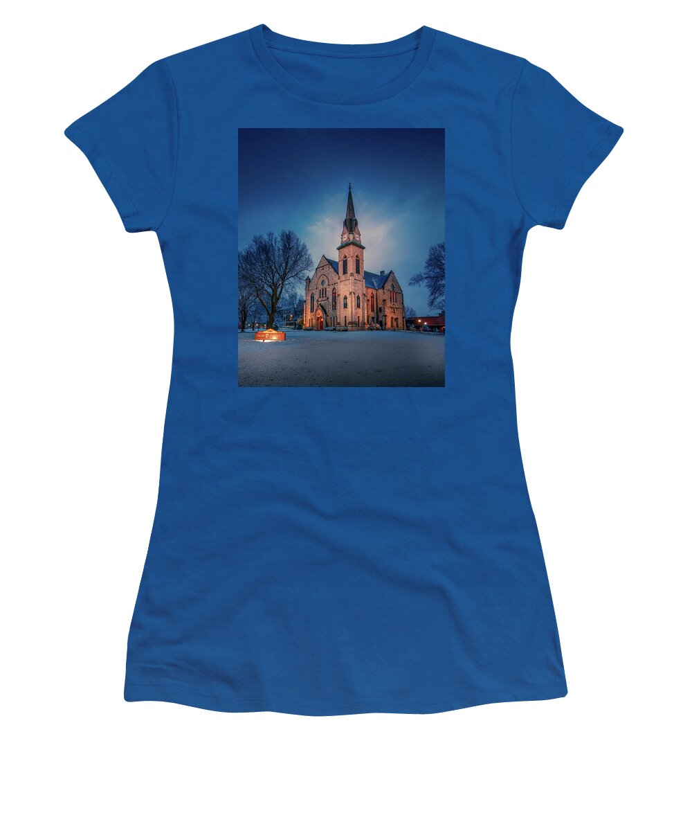 Winter Women's T-Shirt featuring the photograph Stone Chapel Christmas 6 by Allin Sorenson