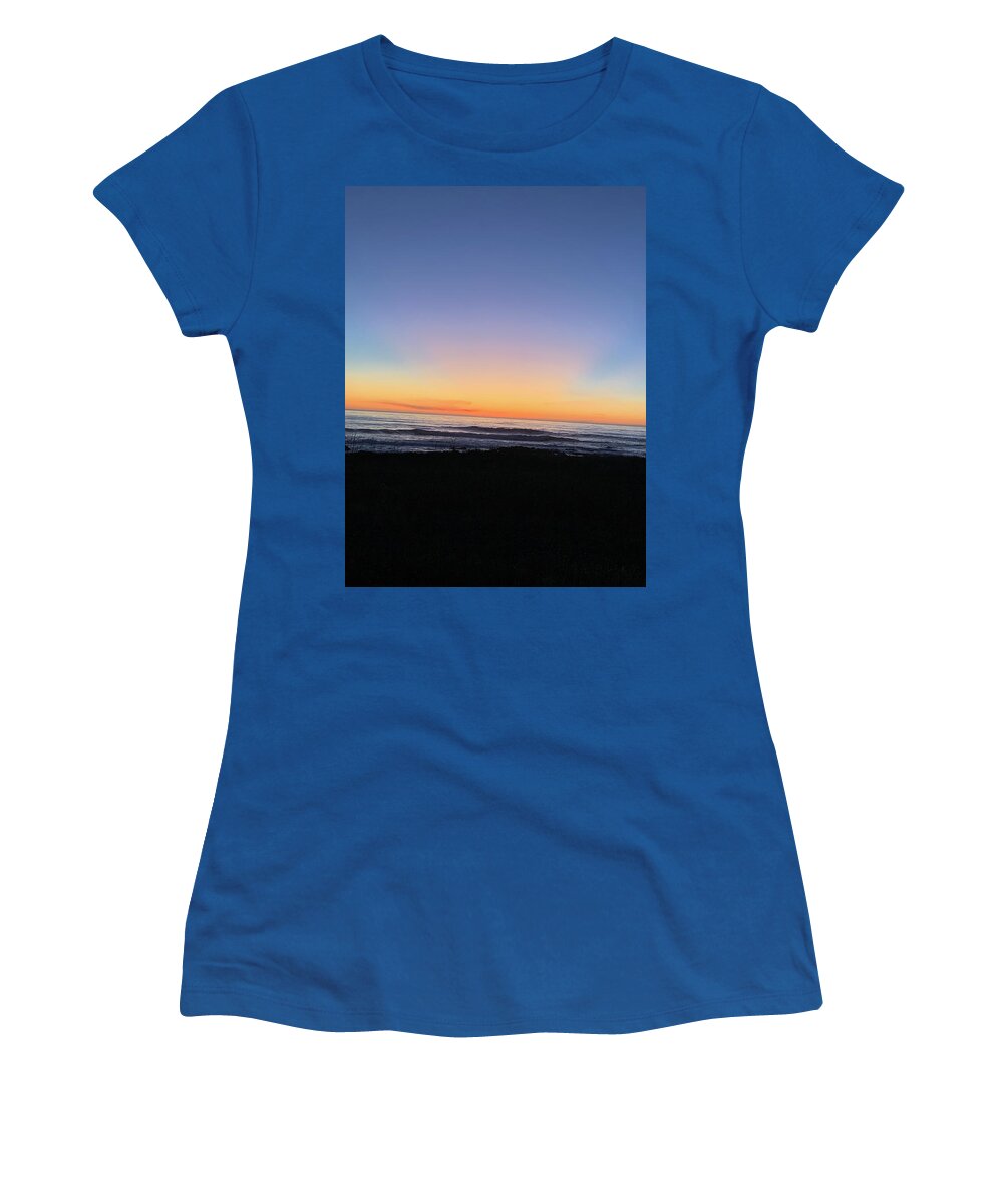 Ocean Women's T-Shirt featuring the photograph Sunset Rays Moonstone Beach by Sandy Rakowitz