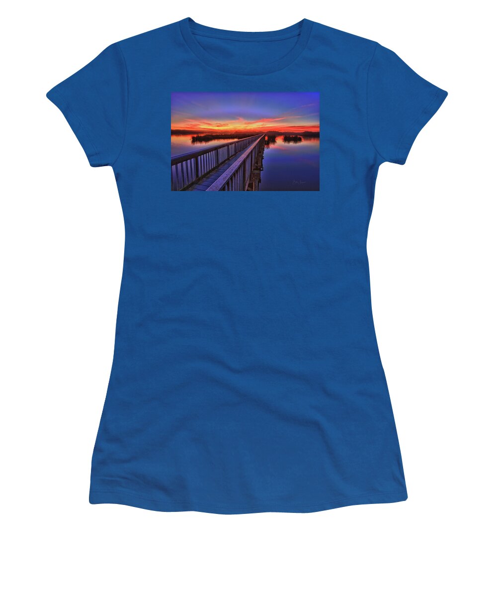 Oso Flaco Lake Women's T-Shirt featuring the photograph Sunset Walkway by Beth Sargent