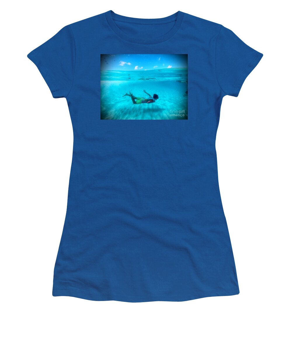 Grand Anse Beach Women's T-Shirt featuring the photograph Swimming Free by Laura Forde