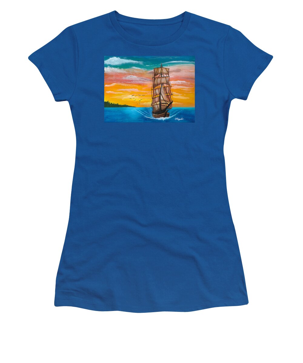 Tall Ship Women's T-Shirt featuring the painting Tall ship by David Bigelow