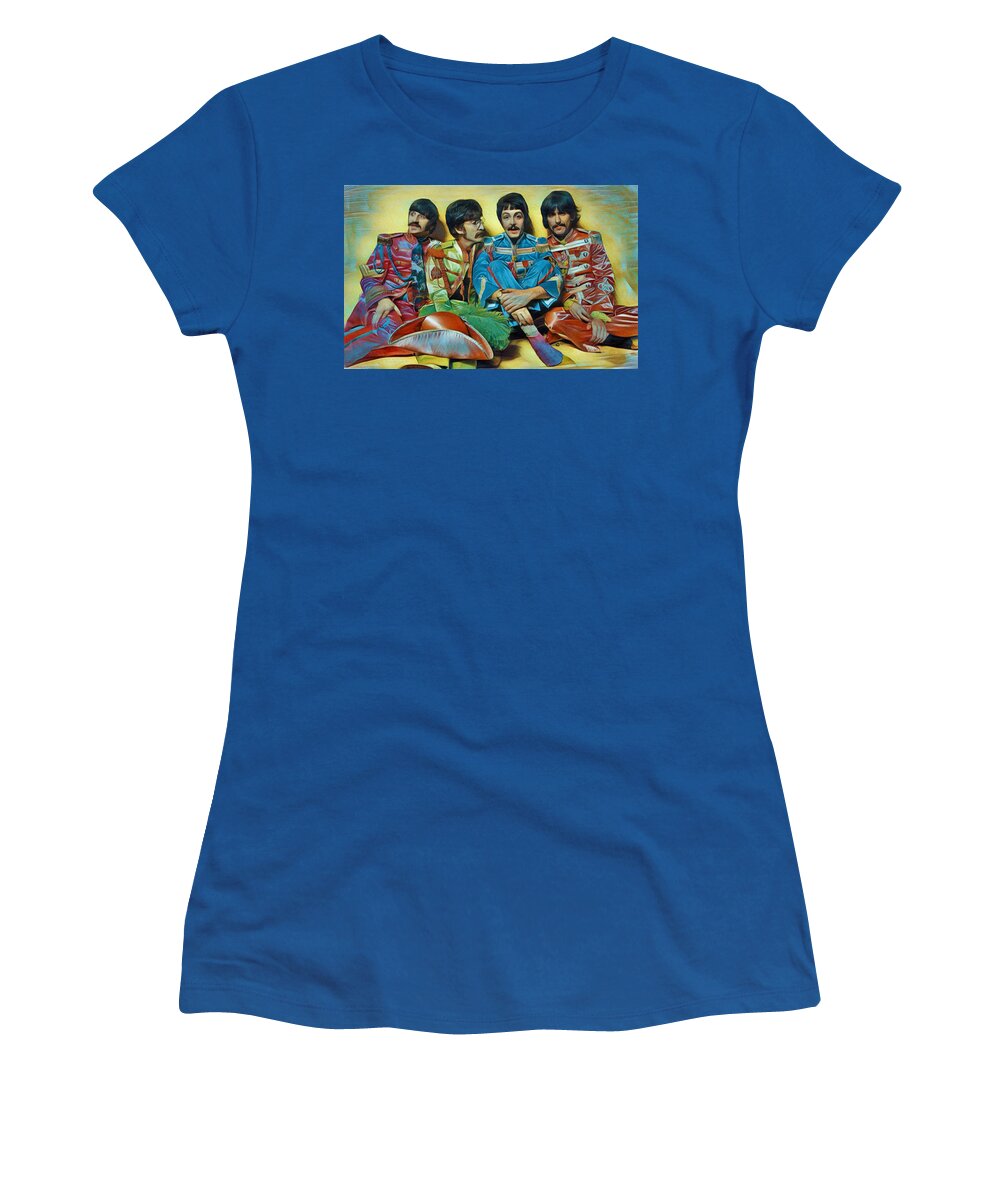 The Beatles Women's T-Shirt featuring the painting The Beatles Sgt. Pepper's Lonely Hearts Club Band Painting 1967 Color Pop by Tony Rubino