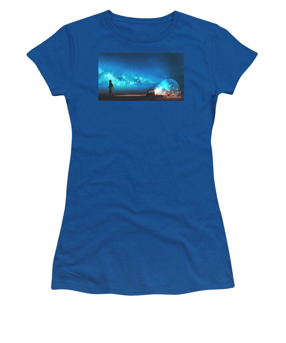 Illustration Women's T-Shirt featuring the painting The Big Light Bulb by Tithi Luadthong