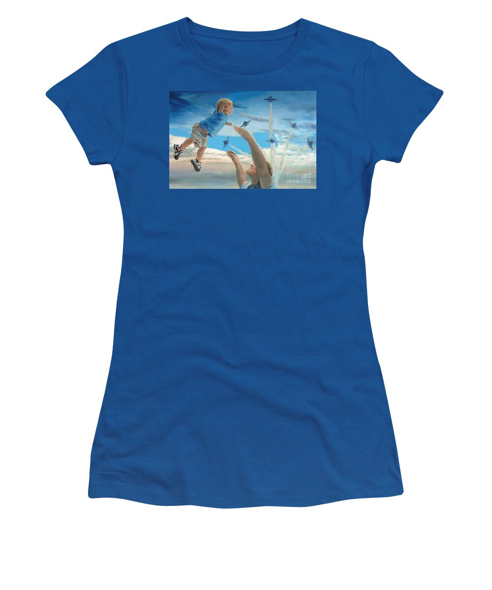 Play Women's T-Shirt featuring the painting The Joy of Flight by Merana Cadorette