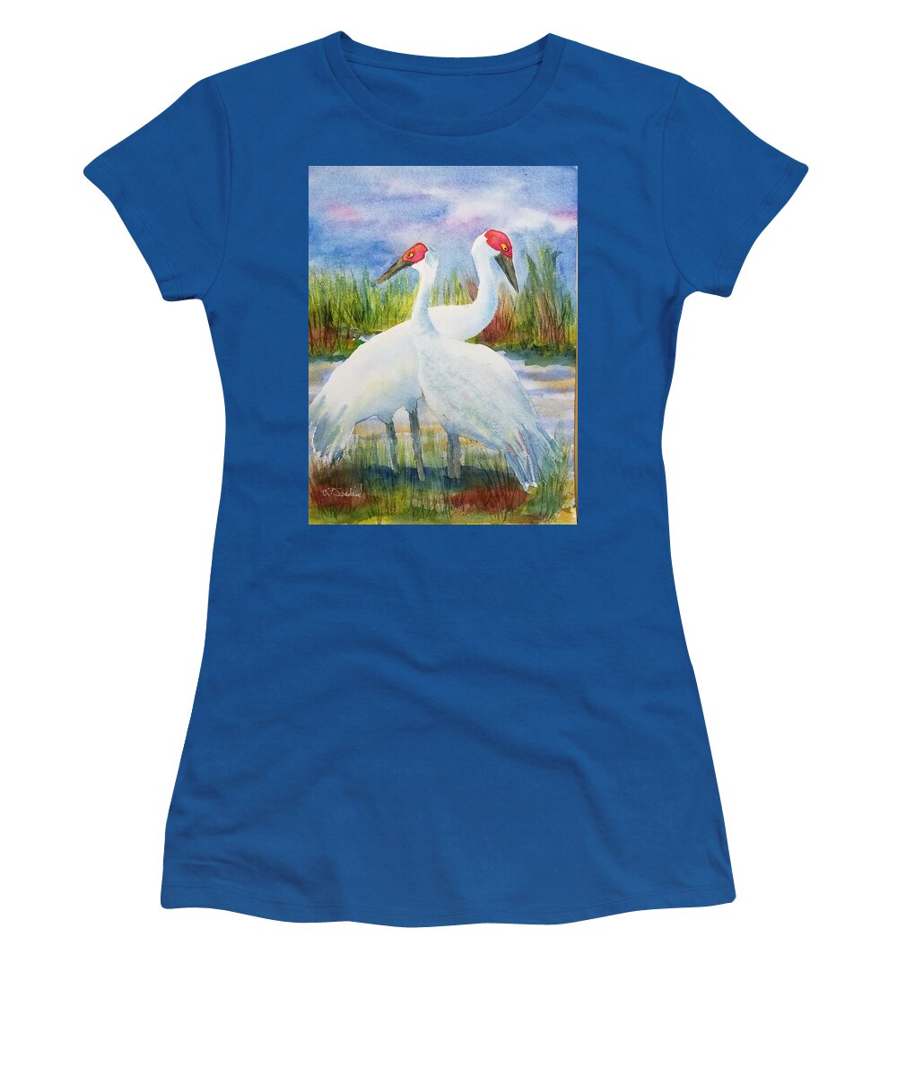 Sandhill Cranes Women's T-Shirt featuring the painting The Locals by Ann Frederick