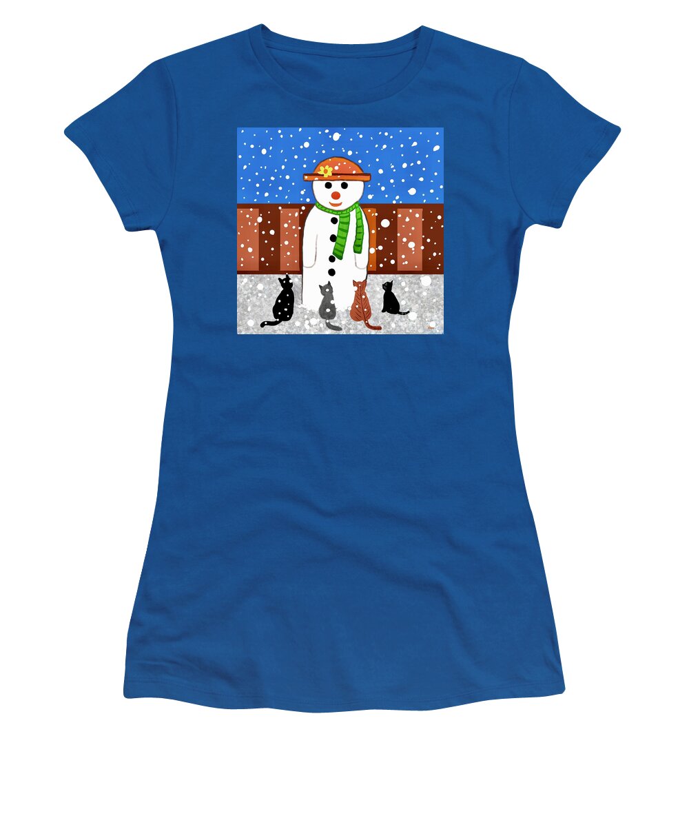 Snowman Women's T-Shirt featuring the digital art The snowman surprise by Elaine Hayward
