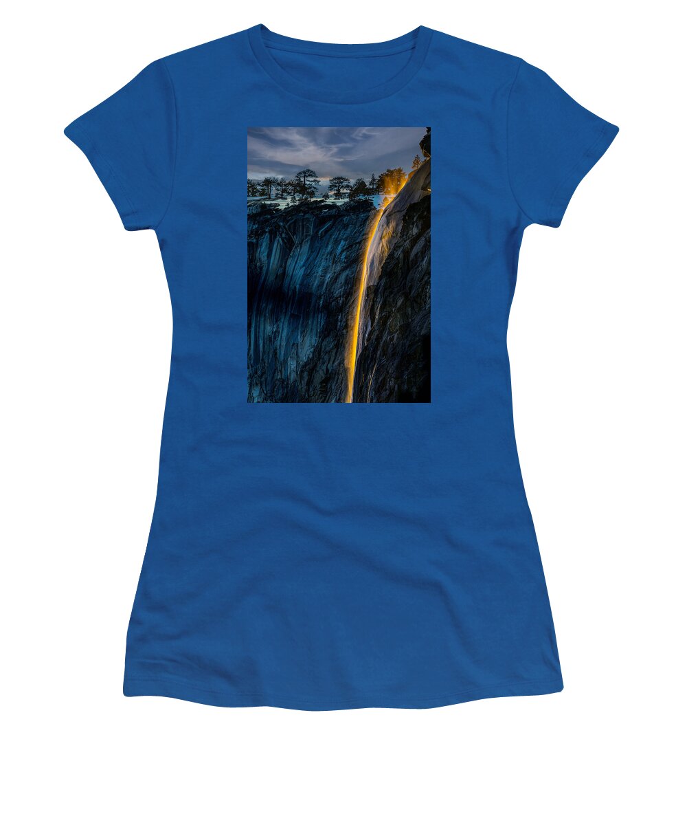 Firefalls Women's T-Shirt featuring the photograph The Yosemite Horsetail Falls - Firefalls by Amazing Action Photo Video