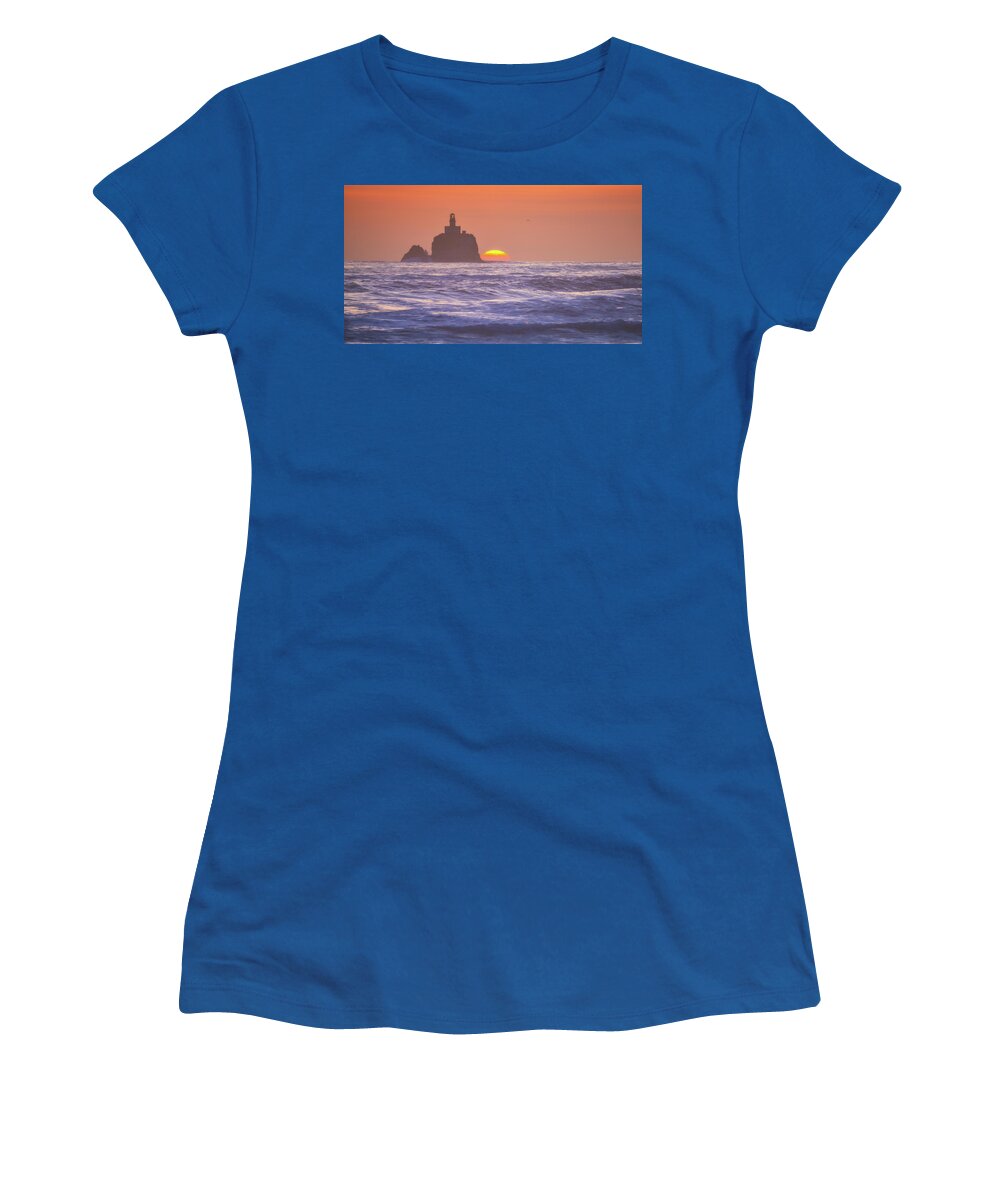 Tillamook Women's T-Shirt featuring the photograph Tillamook Head Lighthouse Sun by Darren White