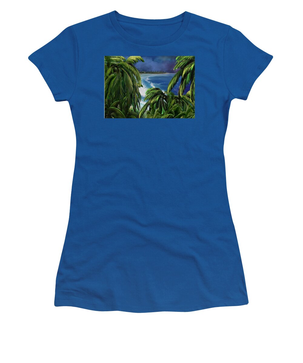 Palms Women's T-Shirt featuring the digital art Tropical Night by Medea Ioseliani