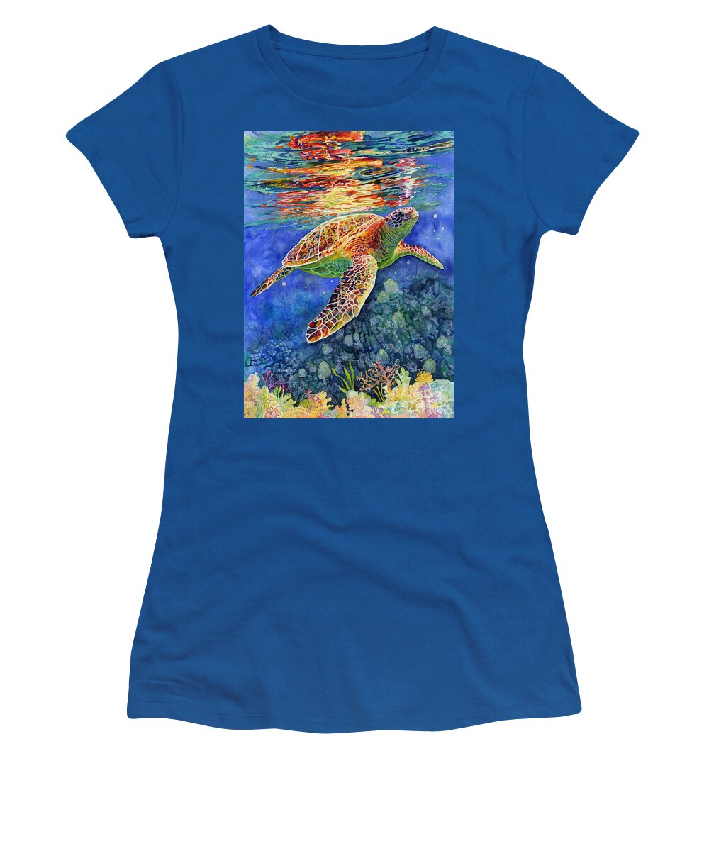 Turtle Women's T-Shirt featuring the painting Turtle Reflections by Hailey E Herrera