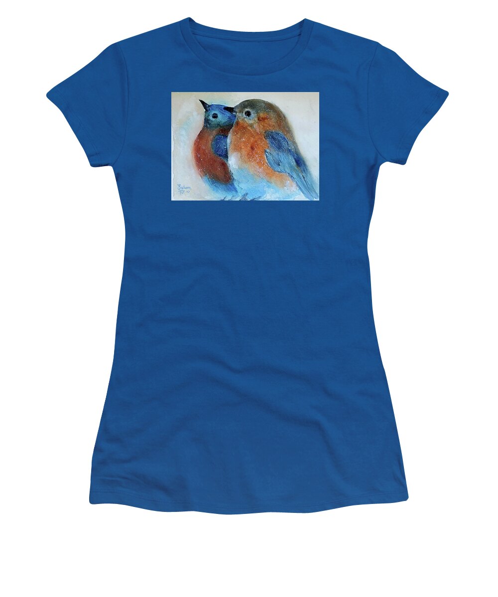 Birds Women's T-Shirt featuring the painting Happy Little Birds by Barbie Batson