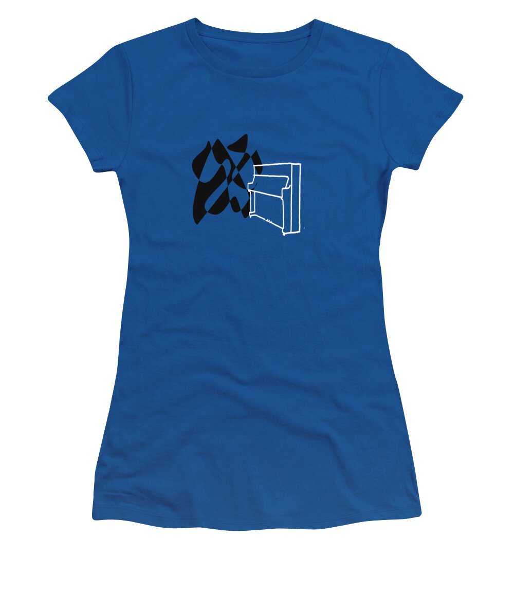 Jazzdabri Women's T-Shirt featuring the digital art Upright Piano in Blue by David Bridburg